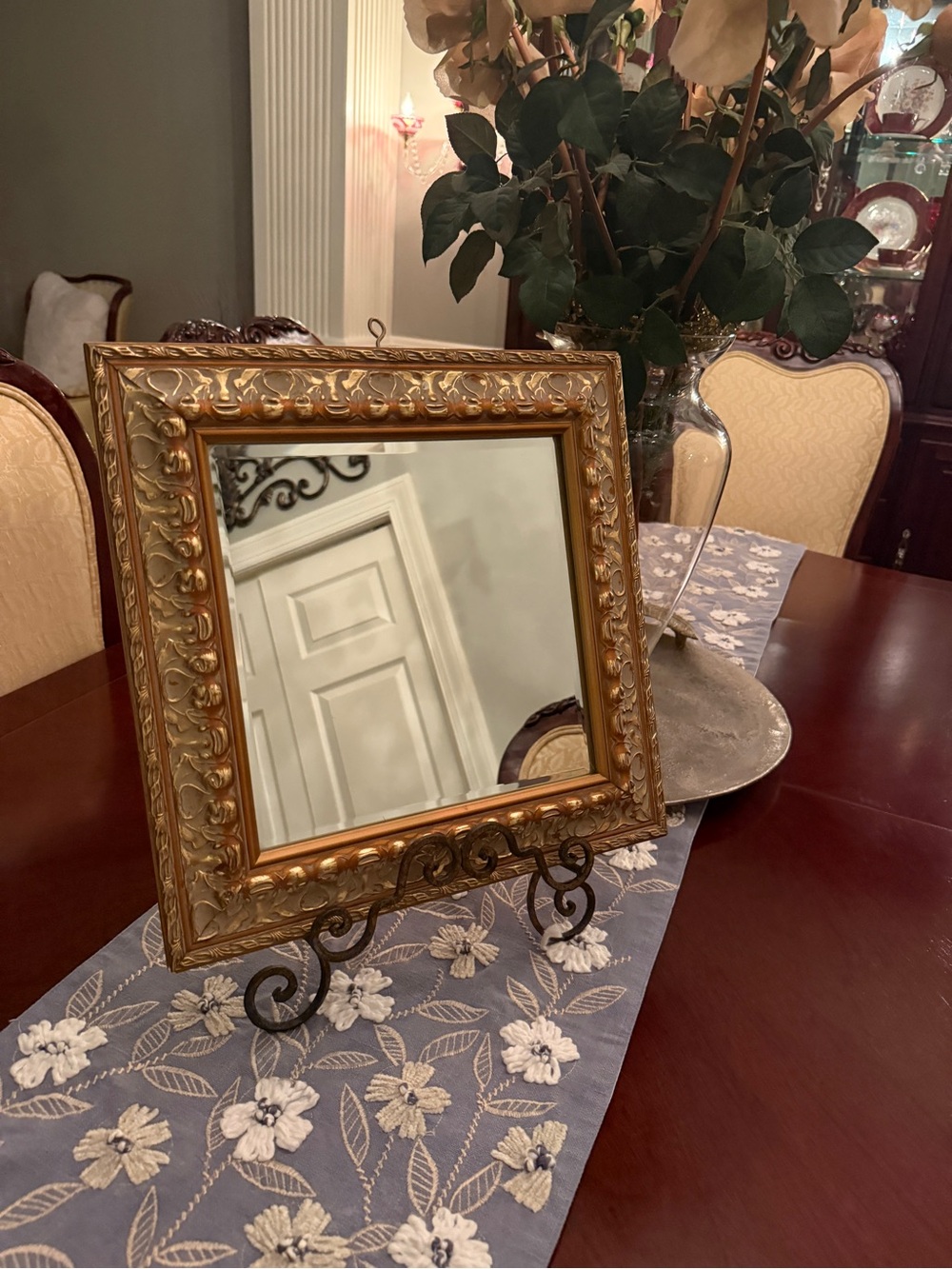 Ornate Gold Cream Square Wall Mirror Old World Baroque Style 13.5”